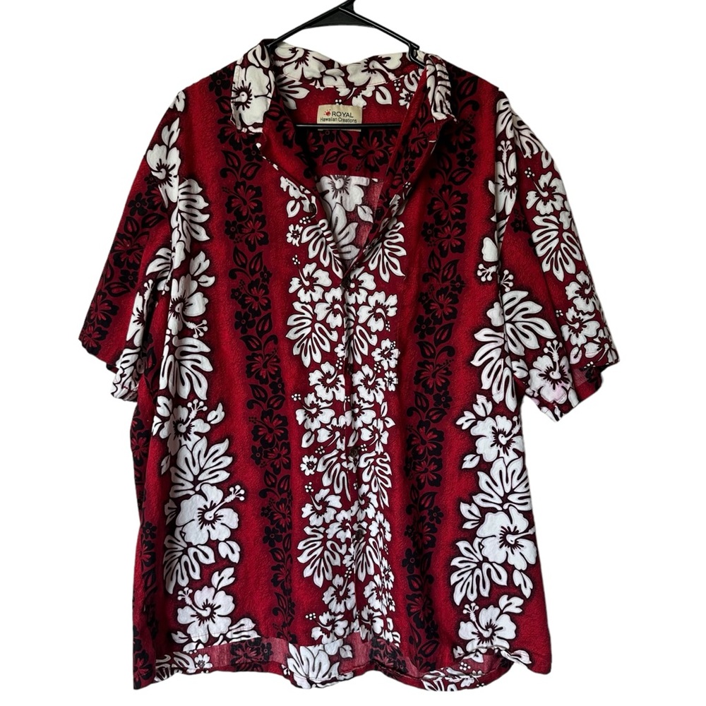 Royal Hawaiian Creations Vintage Style Red Floral Hibiscus Button Down 2X
